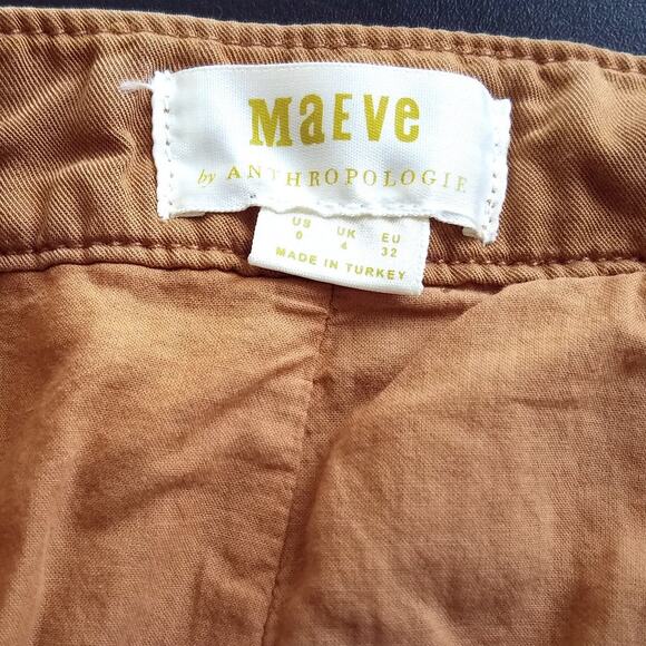 Maeve Anthropologie Button Front A-Line Midi Skirt Tie Waist Windsor Tan Size 0 - Picture 5 of 6